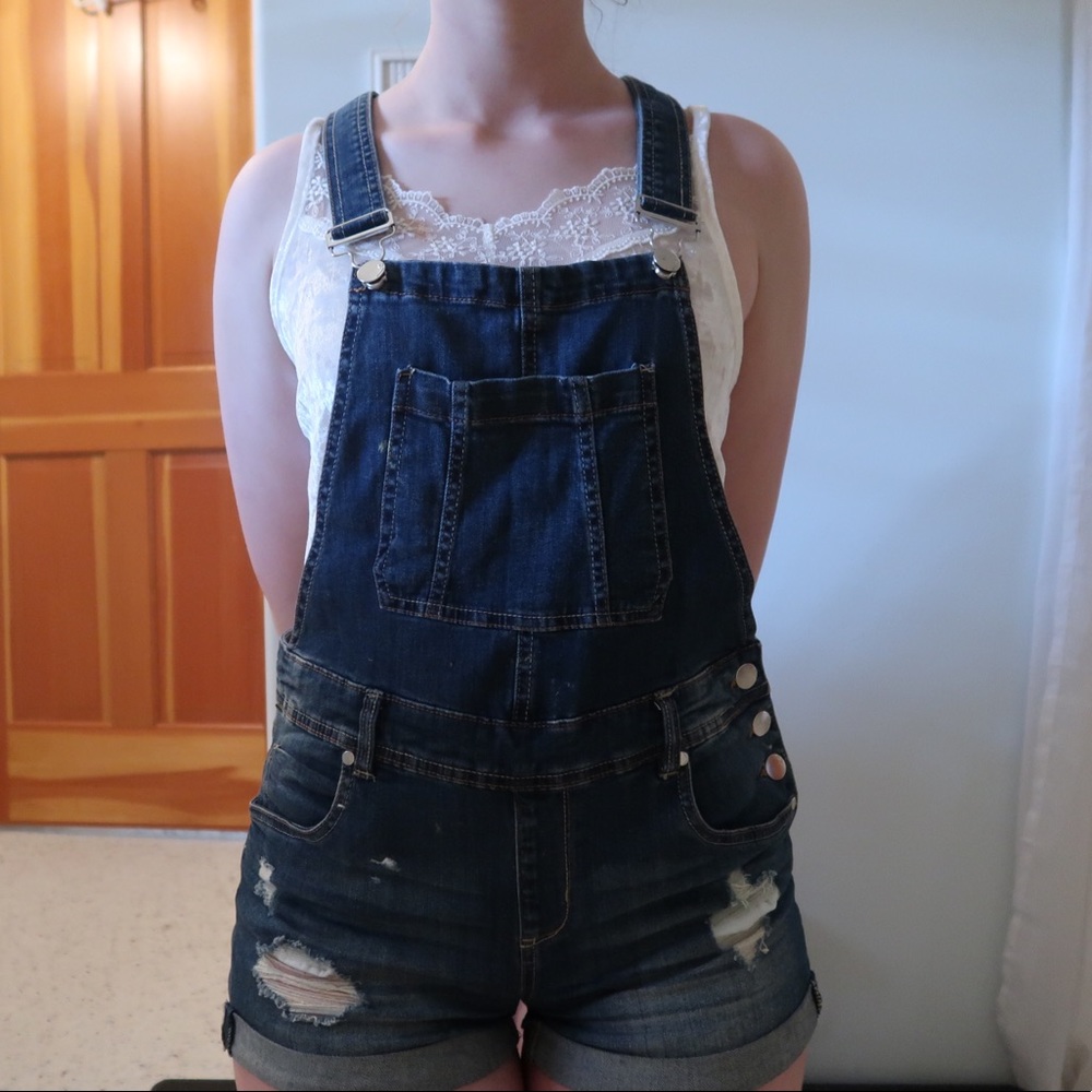 Denim overall shorts